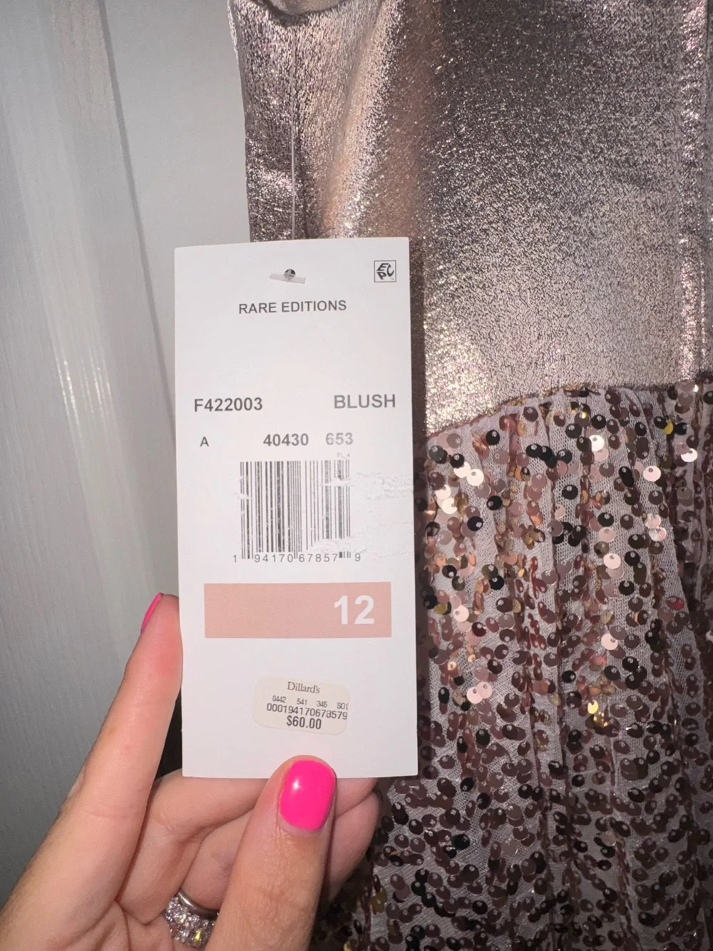 New- Rare Editions Blush Sequin Dress size 12